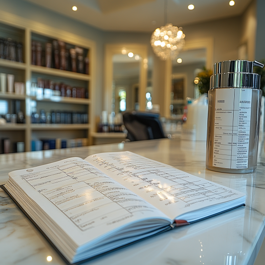 An organized appointment agenda and beauty tools in a professional beauty salon.