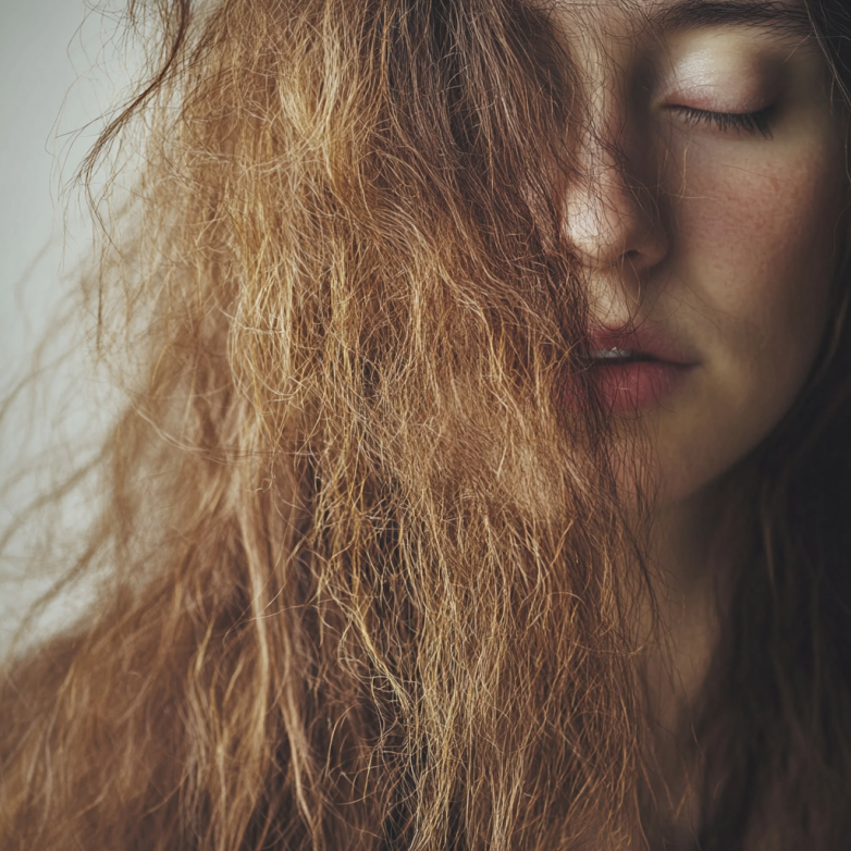 Can Salt Water Damage Your Hair Extensions? 3 Woman's hair extensions with severe frizz and dryness from saltwater damage.