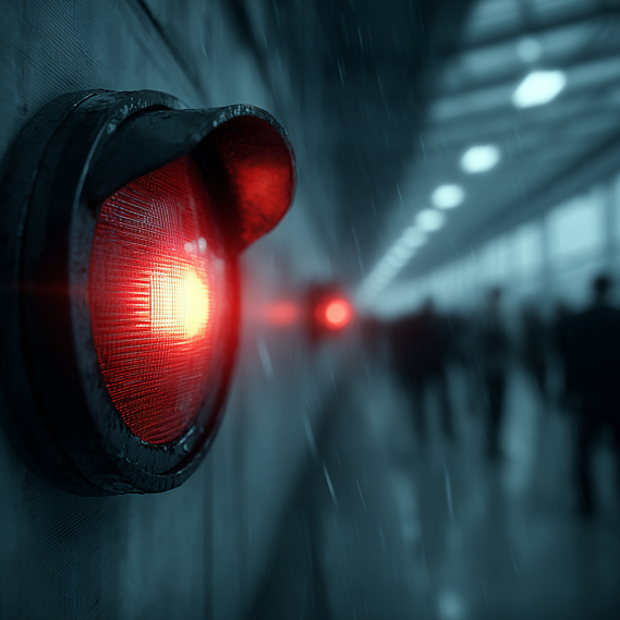 A dramatic, high-detail scene of a security alarm, illustrating how hair extensions trigger the alarm.