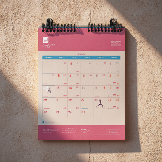A wall calendar with a date clearly marked for a hair extensions appointment.