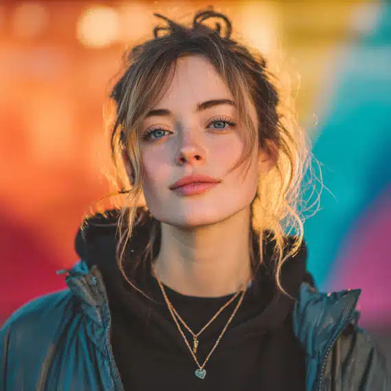 A young woman with a playful expression, showcasing her trendy hairstyle with a hair extensions weft.