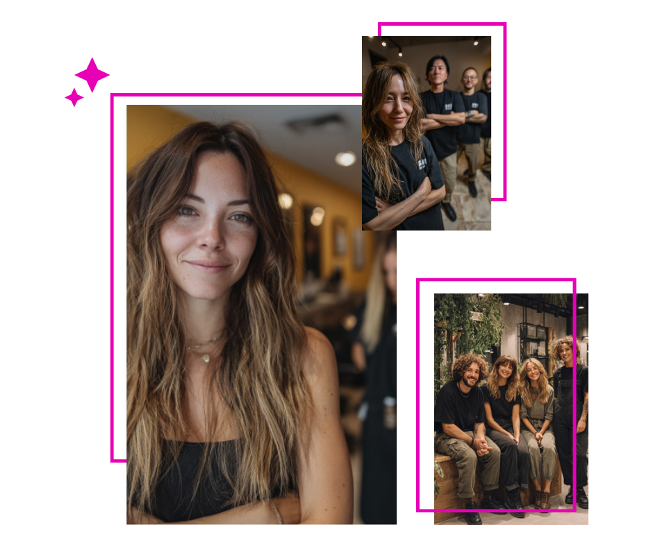 Home 5 Professional and diverse salon for hair extensions team collaborating in a modern salon with warm lighting.